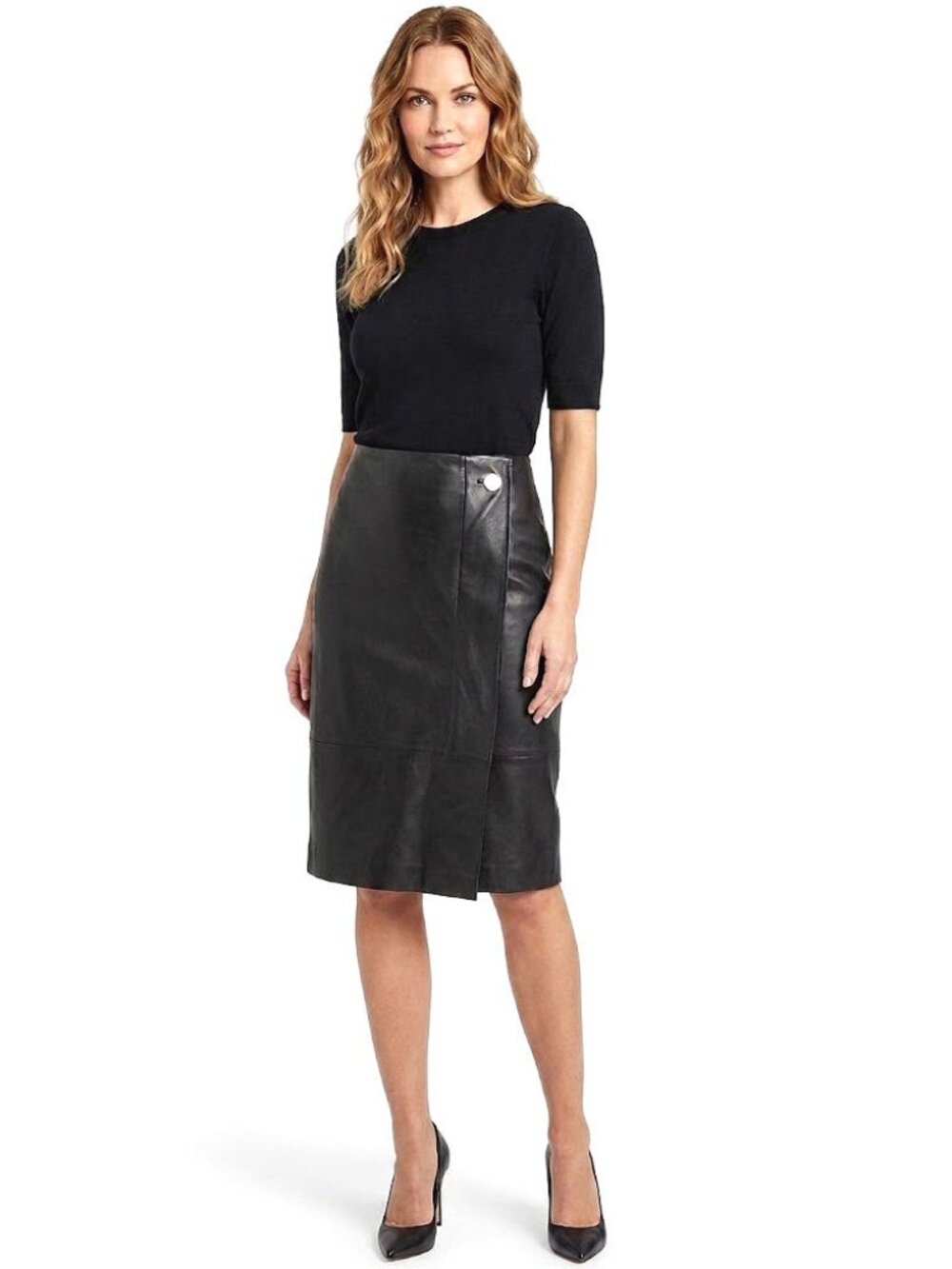 GREY by Jason Wu Genuine Lambskin Leather Pencil Skirt, Black , Womens Size 8